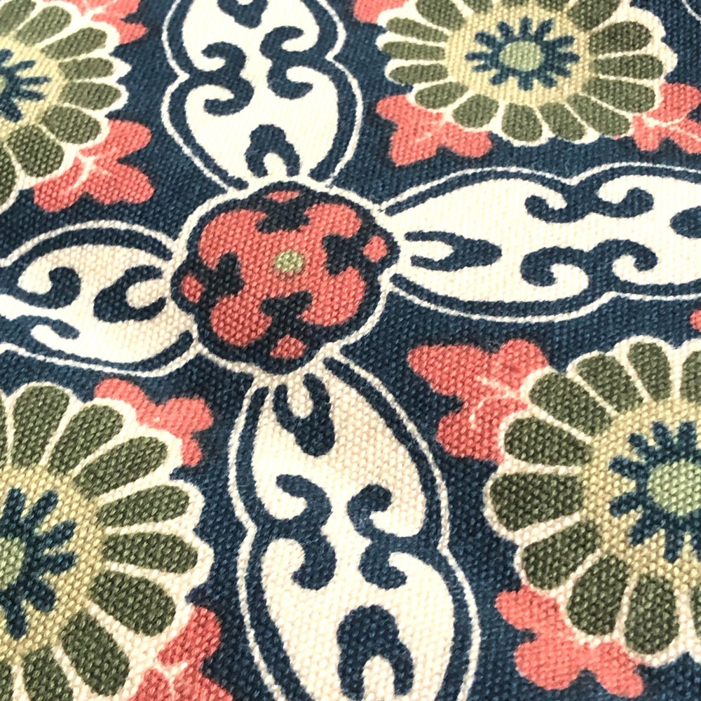 Vintage-Inspired Floral Tapestry Fabric - Navy, Coral & Olive